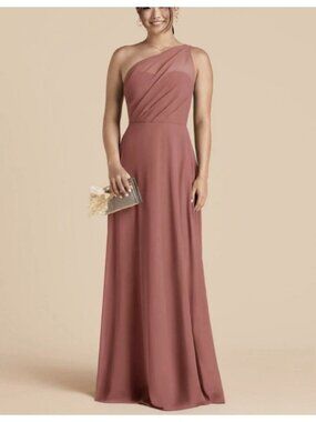 Birdy Grey Kira Dress Chiffon Mulberry Slit Sz Small Bridesmaid One-Shoulder